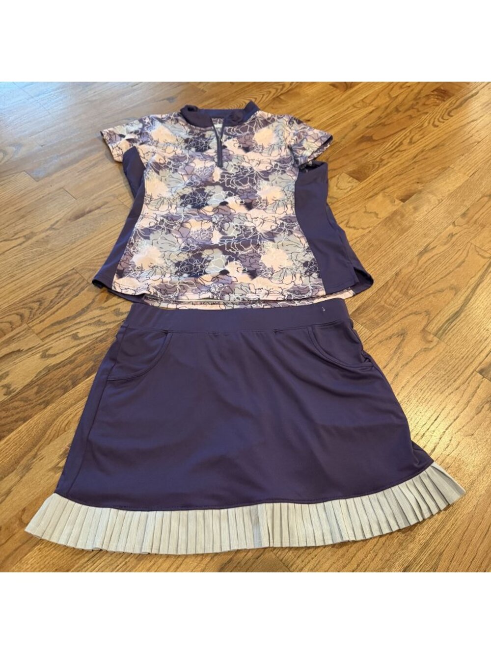 Pebble Beach Womens Performance Tennis Golf Skort Shirt Purple Large